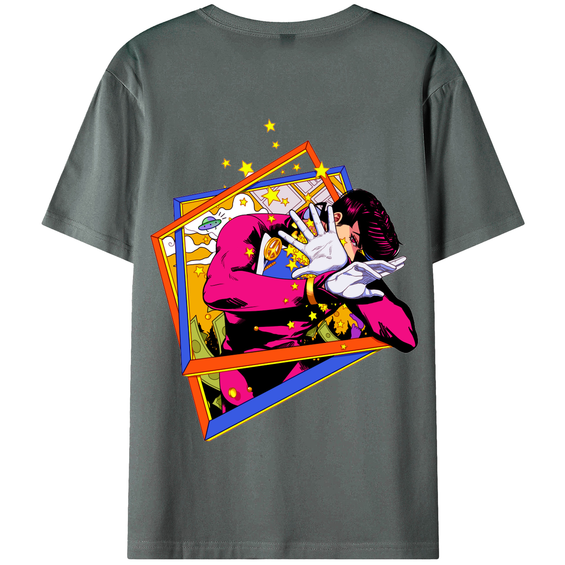 （画像用） ジョジョの奇妙な冒険 ひがしかた じょうすけ JoJo's Bizarre Adventure Higashikata Josuke 綿100％半袖Tシャツ（背面プリント）
